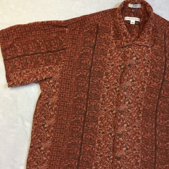 Geoffrey Beene Shirt Men XL Washable 100% Silk Short Sleeve Button-Up Multicolor - Picture 10 of 11